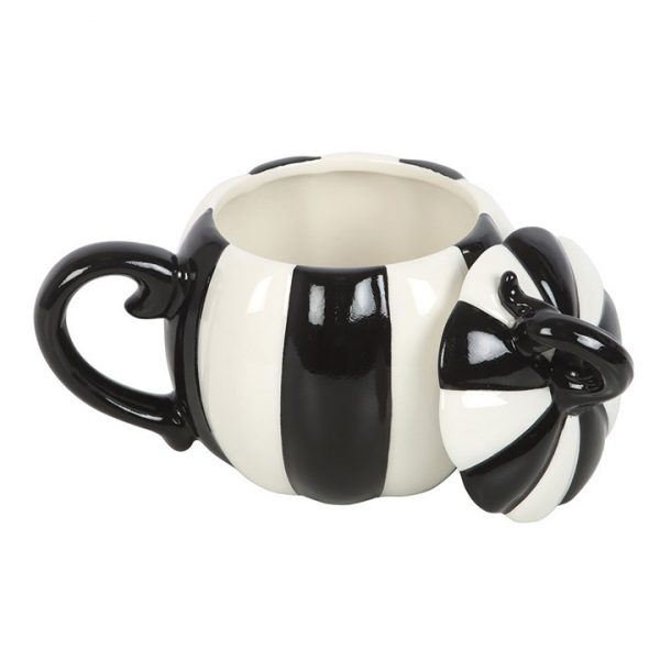 Black and White Striped Pumpkin Lidded Mug - Image 2