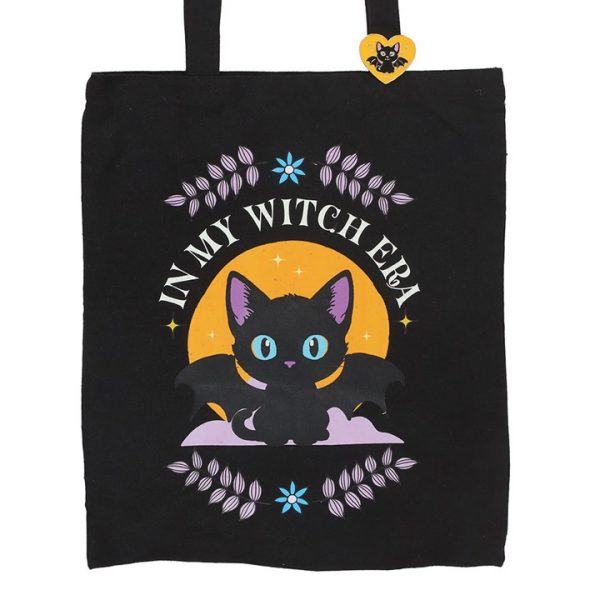 In My Witch Era Bat Cat Polycotton Tote Bag with Enamel Pin - Image 2