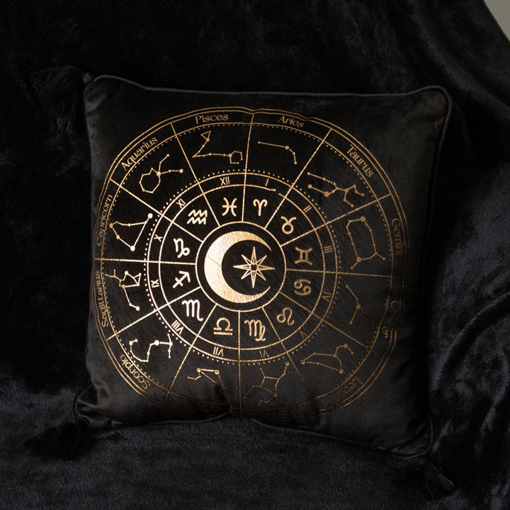 35cm Square Black Astrology Wheel Cushion - Image 4