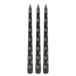 Set of 3 Black Magic Pentagram Taper Candles