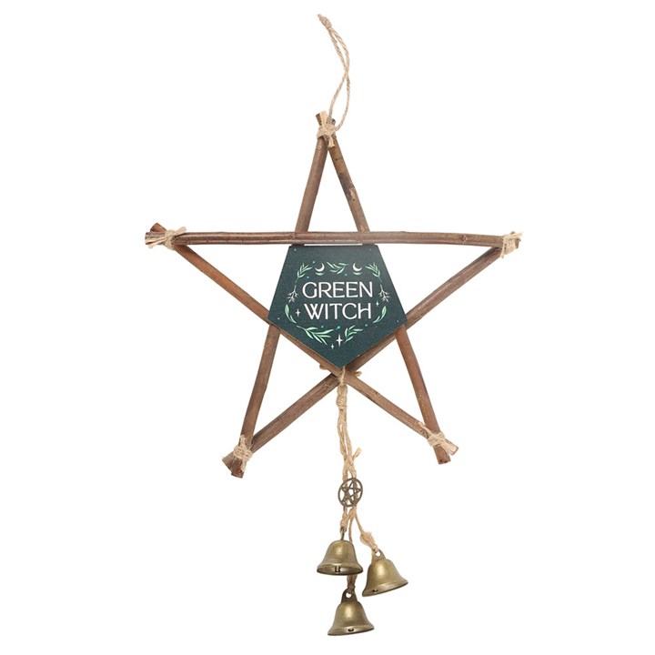 Green Witch Hanging Willow Pentagram with Bells - Image 2