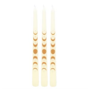 Set of 3 Off White Moon Phases Taper Dinner Candles