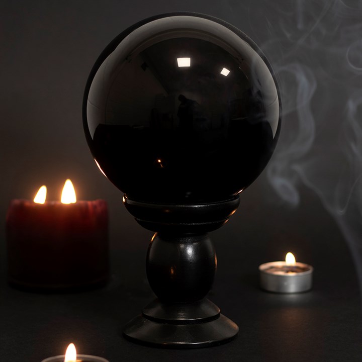 Large Black Crystal Ball on Stand - Image 2