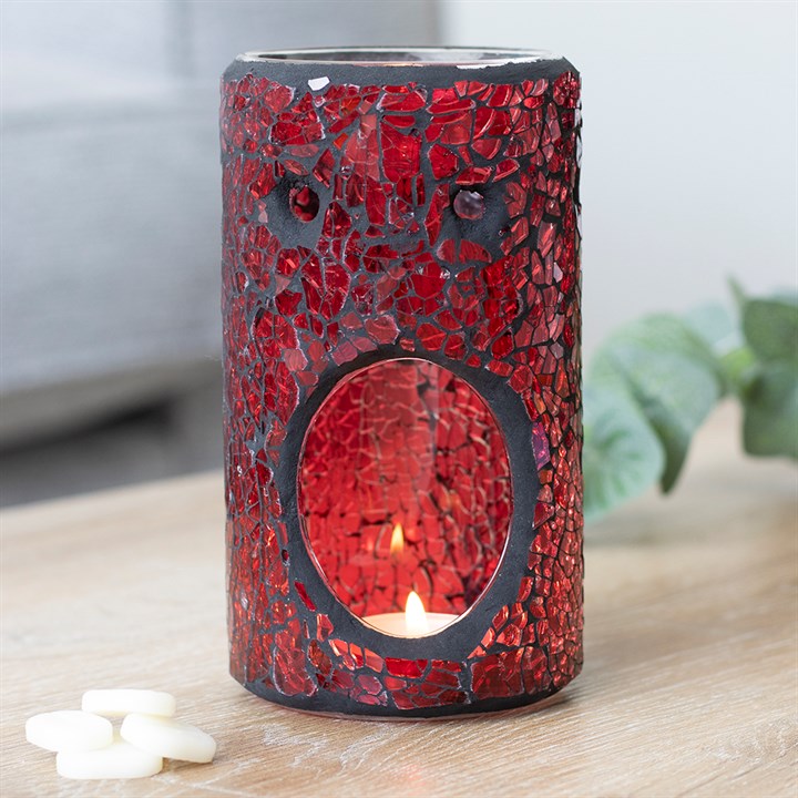 Red Pillar Crackle Glass Oil Burner and Wax Warmer - Image 4