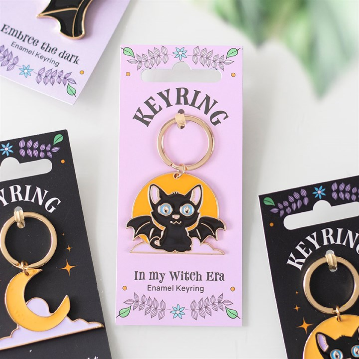 In My Witch Era Bat Cat and Moon Enamel Keyring - Image 4